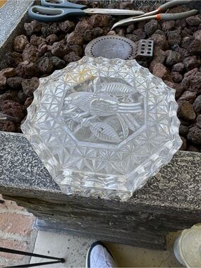Clear Cut Glass Decorative Plate with Bird Motif